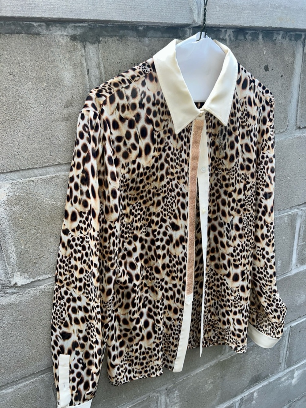 Roberto Cavalli Animal Print Long Sleeve Button-Up Top